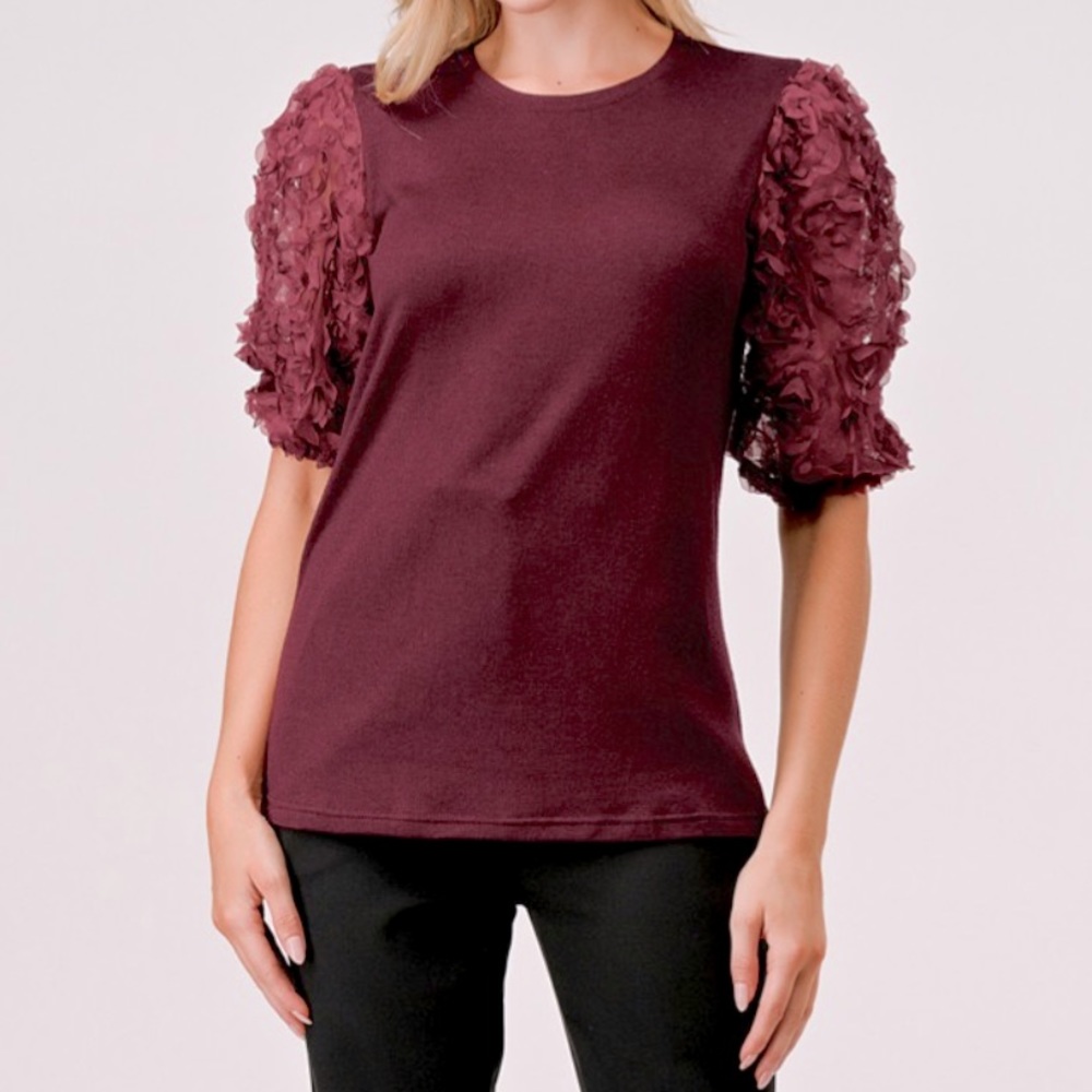 ShopEvelynne Burgundy Puff Sleeve Top